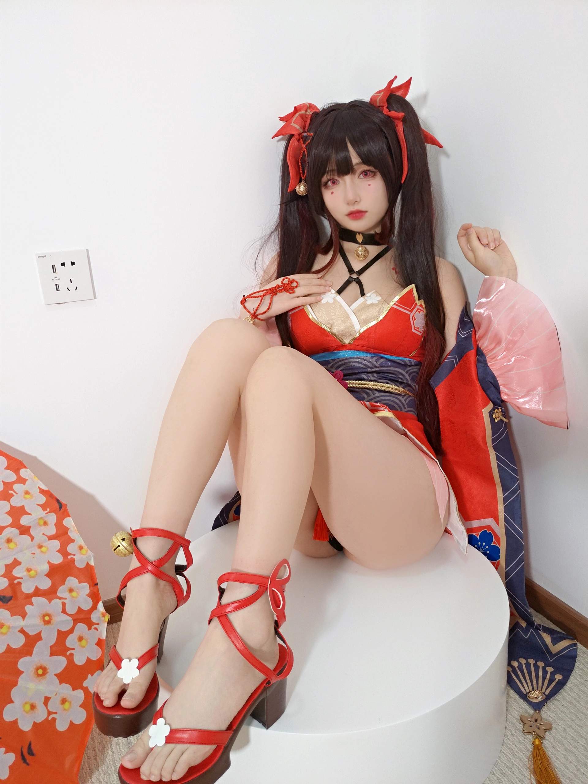 迷之呆梨《花火》红蓝和风造型Cosplay写真插图1