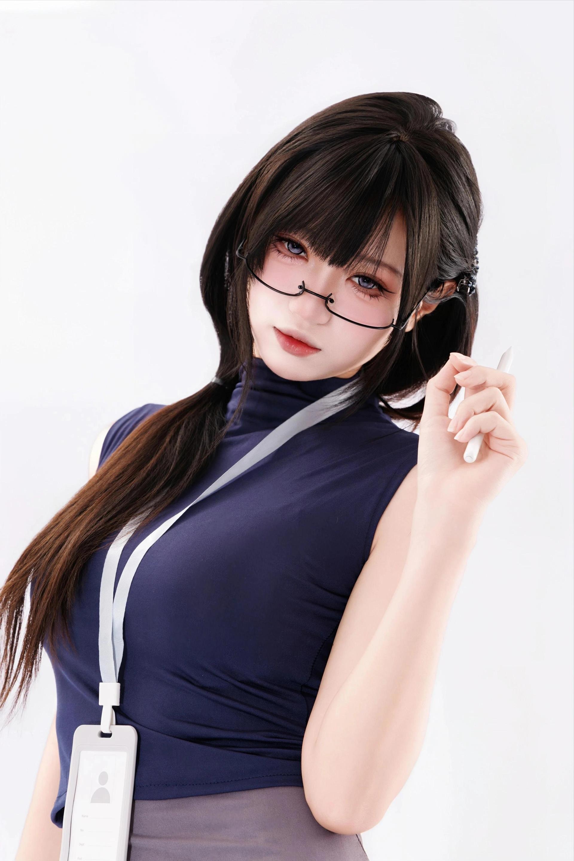 柒柒要乖哦《御姐居家四件》：眼镜工牌的御姐通勤写真插图1